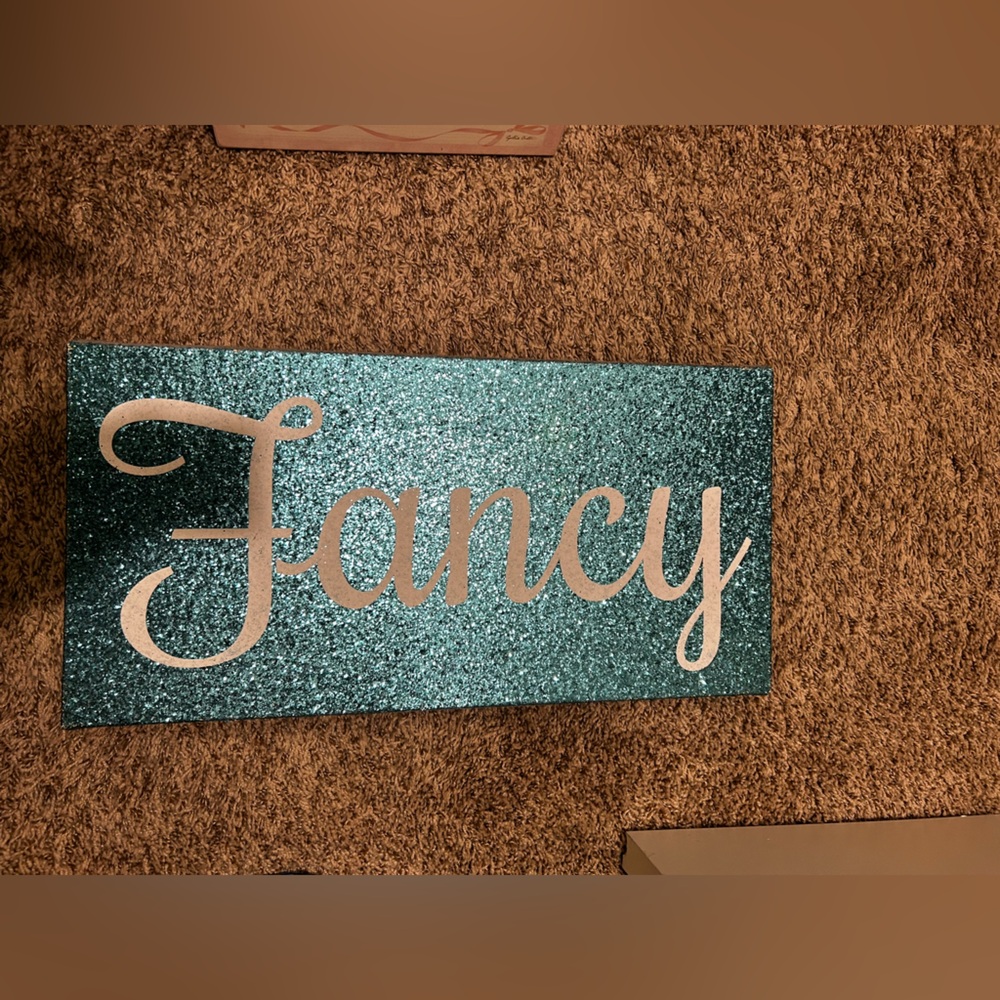 Teal Glitter Wall Art with 'Fancy' Text